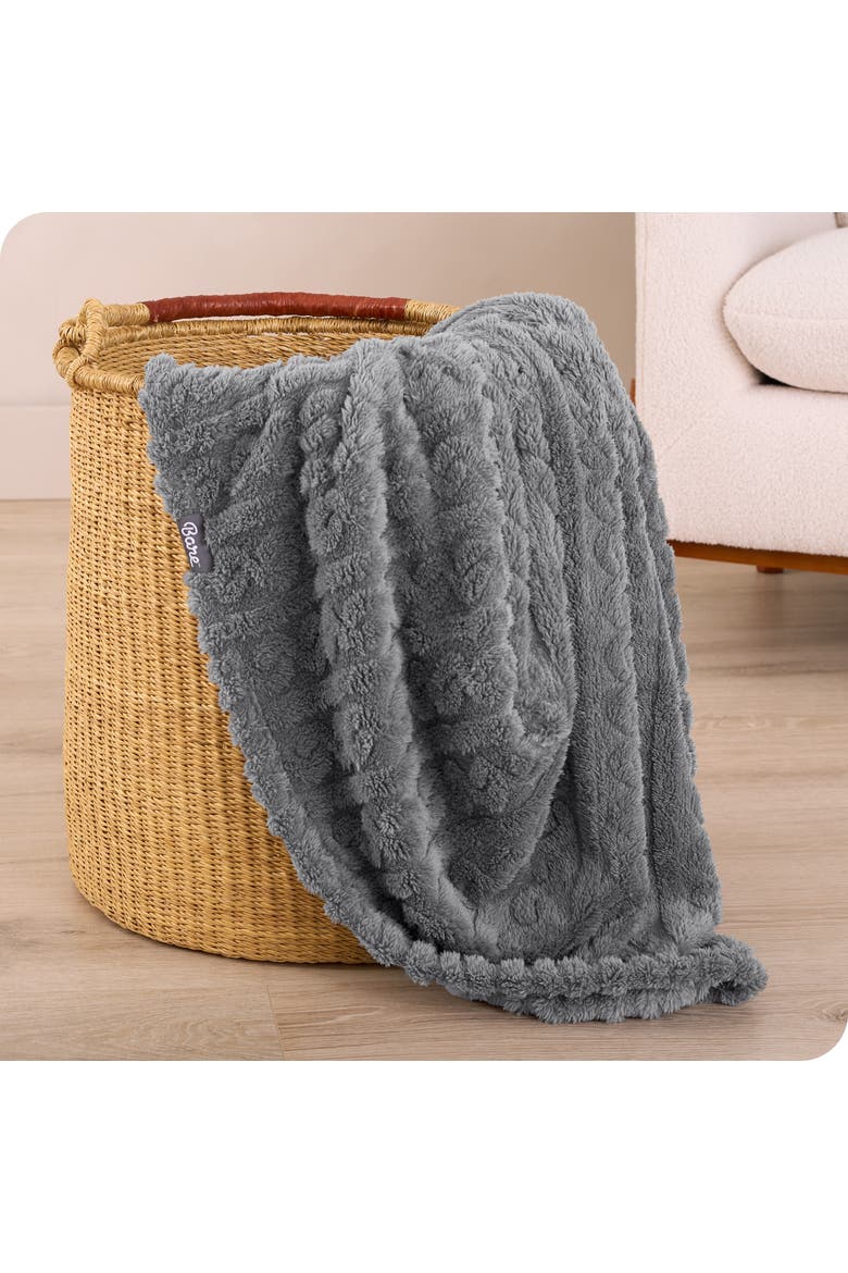 Cable Faux Shearling Throw Blanket, Alternate, color, Grey