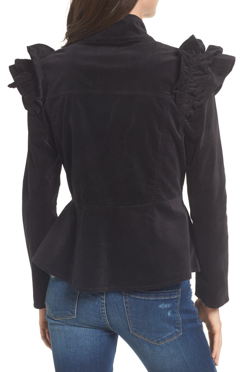 BP. Ruffle Sleeve Peplum Jacket, Alternate, color, Black