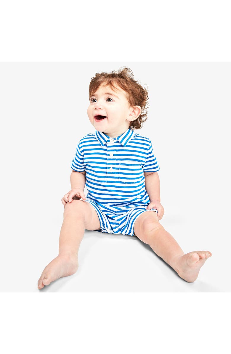 Primary Baby Polo Shortie In Mini Stripe, Alternate, color, Blueberry White Stripe