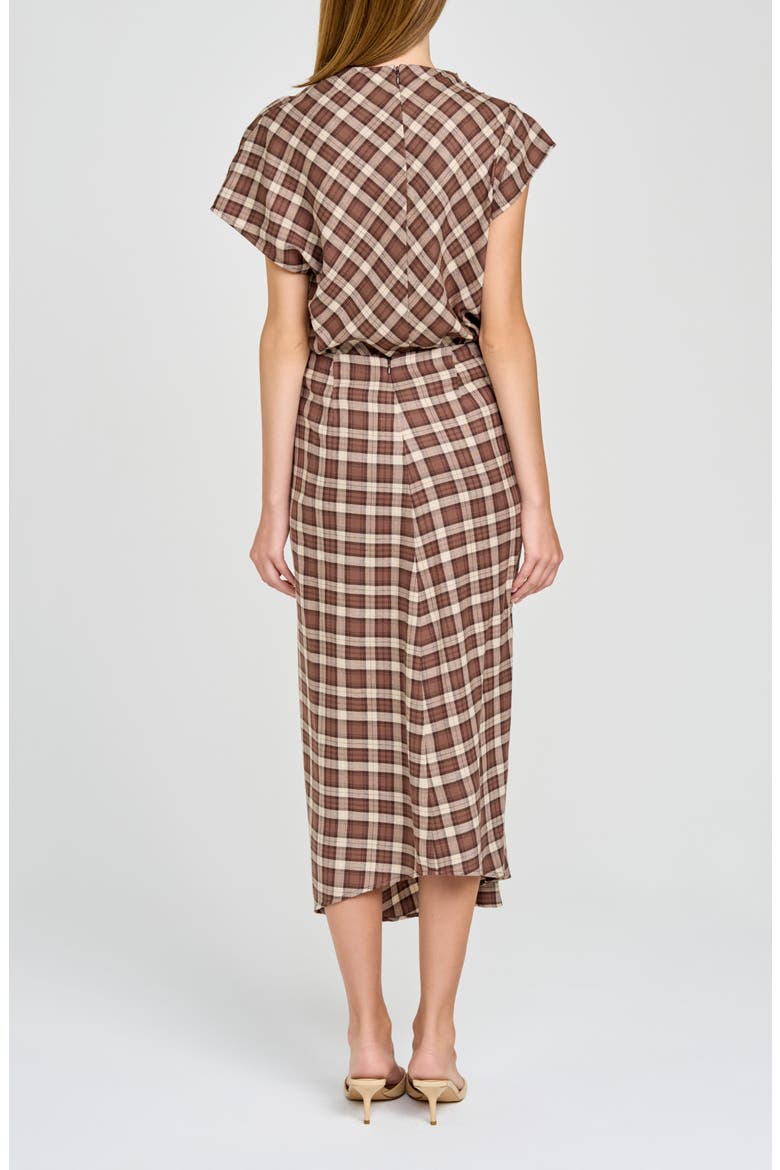 Laurel Plaid Drape Detail Cotton Skirt, Alternate, color, BROWN