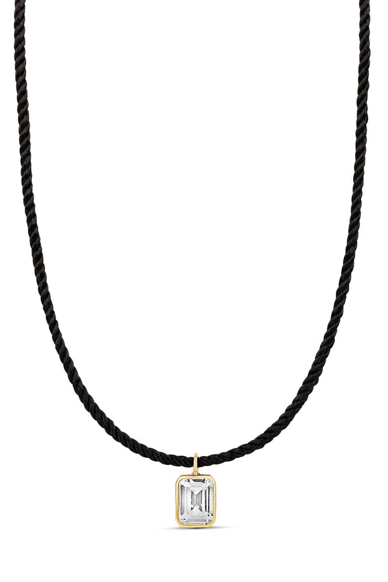 Emerald-Cut Cubic Zirconia Pendant Necklace, Main, color, BLACK GOLD