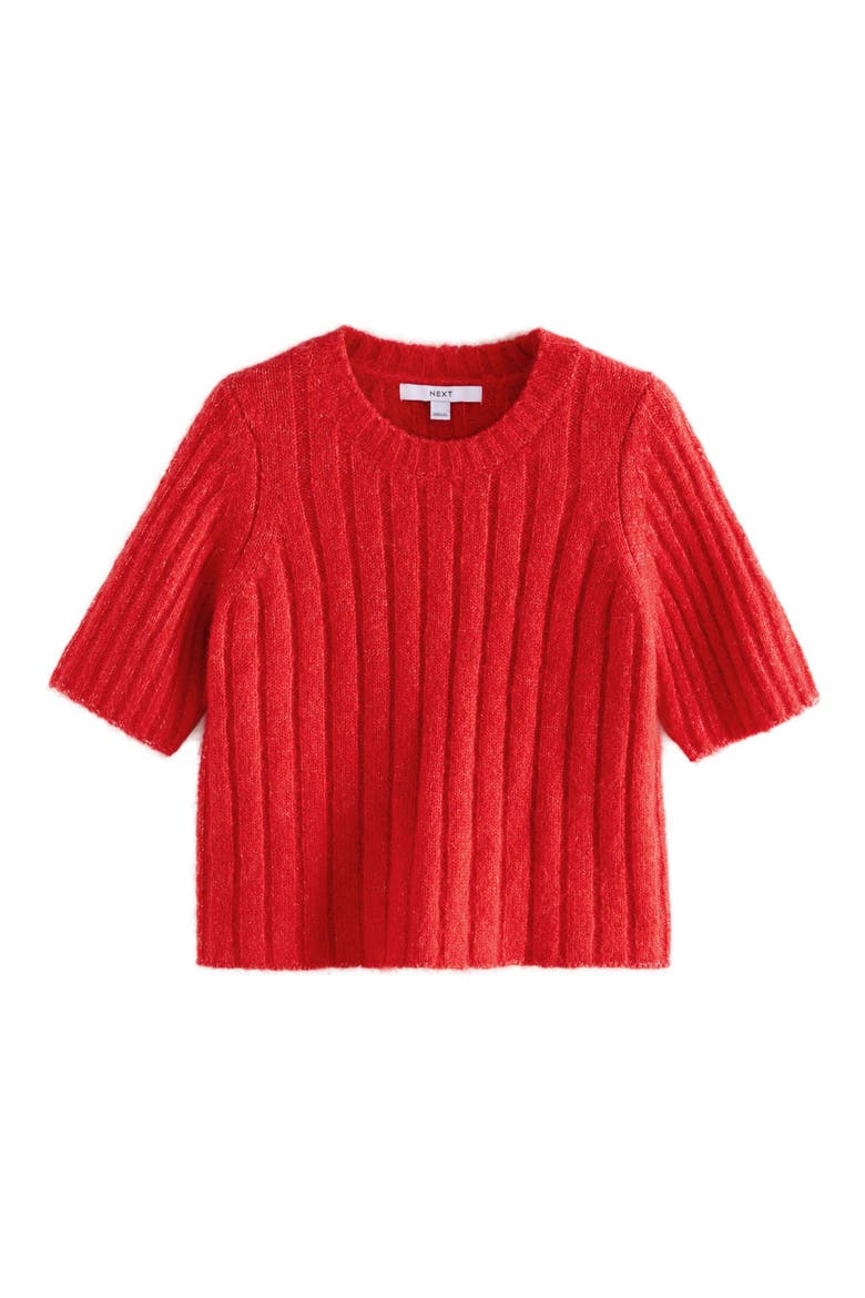Short Sleeve Rib Sweater, Alternate, color, RED
