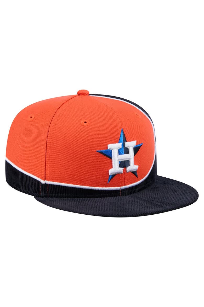 Men's New Era Navy/Orange Houston Astros Retro Split Corduroy Snapback Hat, Alternate, color, Navy