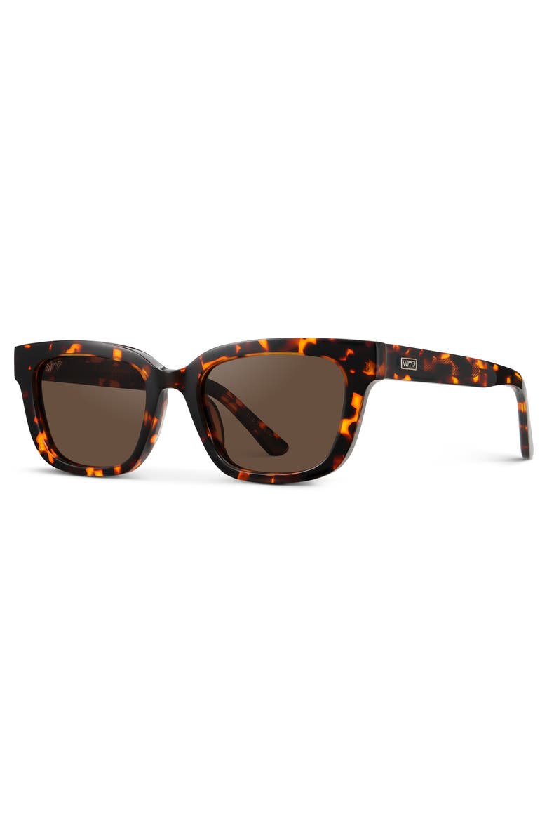 Vivian - 52mm Modern Rectangular Polarized Sunglasses, Alternate, color, Ember Tortoise