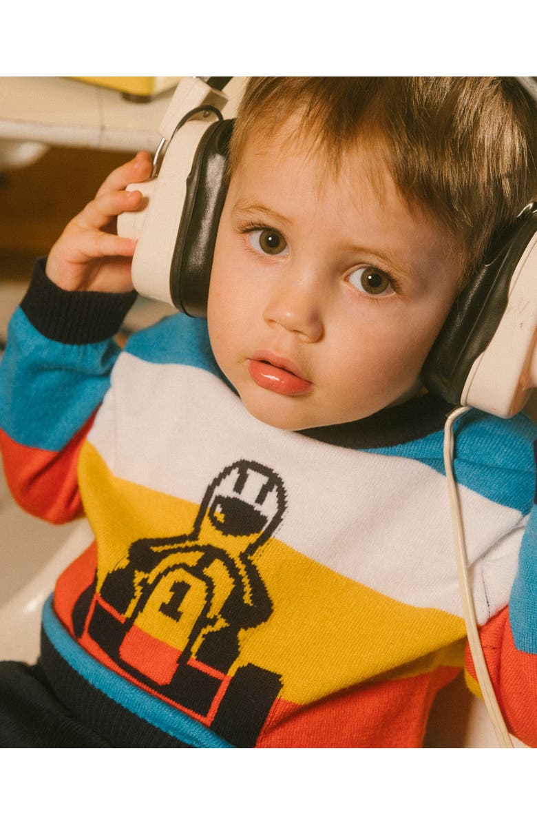 Deux par Deux Little Boy's Multicolor Striped Sweater With Karting Jacquard, Alternate, color,