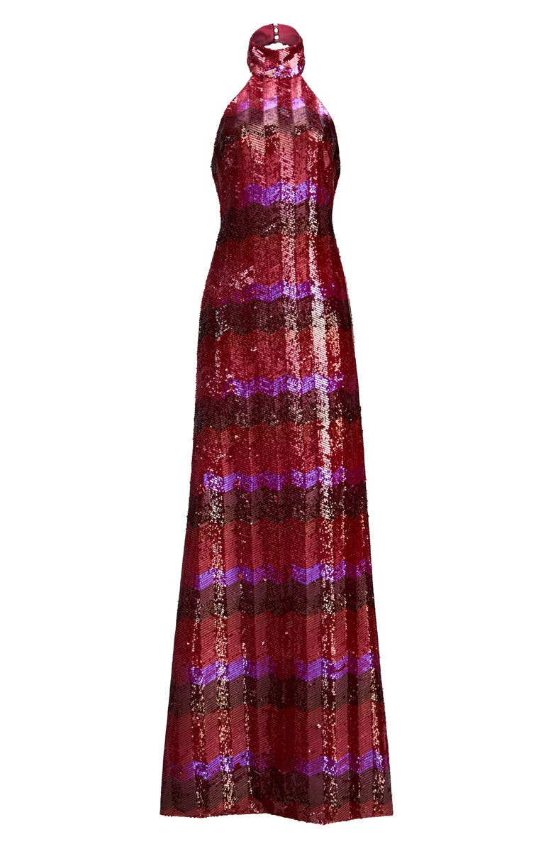 HALSTON Eira Sequin Chevron Halter Neck Gown, Alternate, color, 