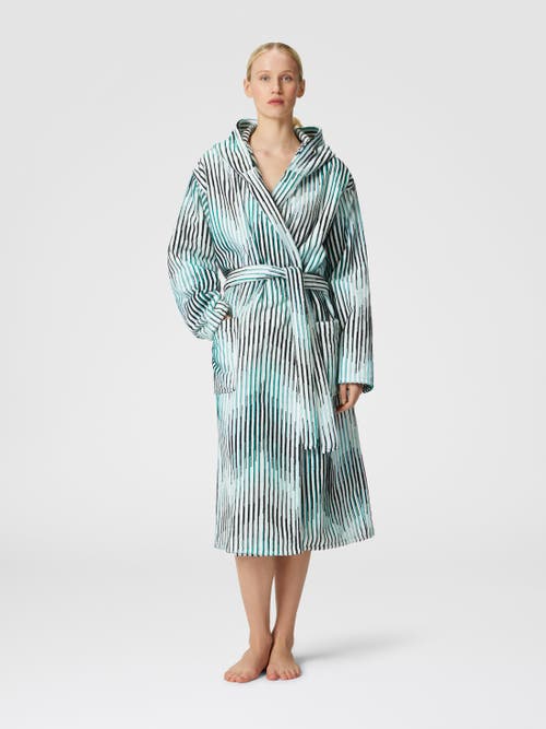 Missoni Arpeggio Striped Cotton-terry Hooded Robe In Turquoise