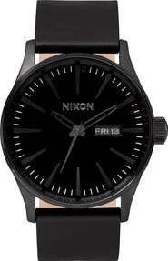 Nixon The Sentry Leather Strap Watch, 42mm