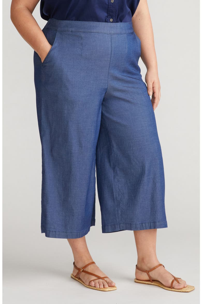 Perfect Crop Wide Leg Chambray Pants, Main, color, MIDNIGHT BLUE