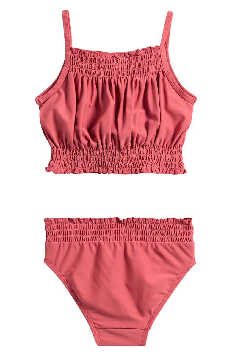 OTTER AVENUE Kids' Smocked Two-Piece Swimsuit, Alternate, color, Mesa Mauve