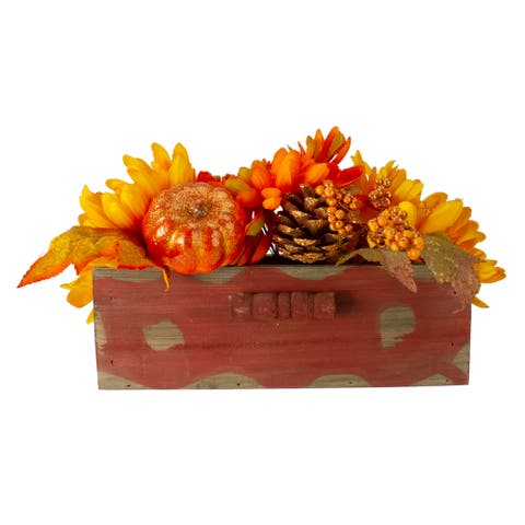 Glittered Flower Arrangement Box Fall Harvest Centerpiece - 14"