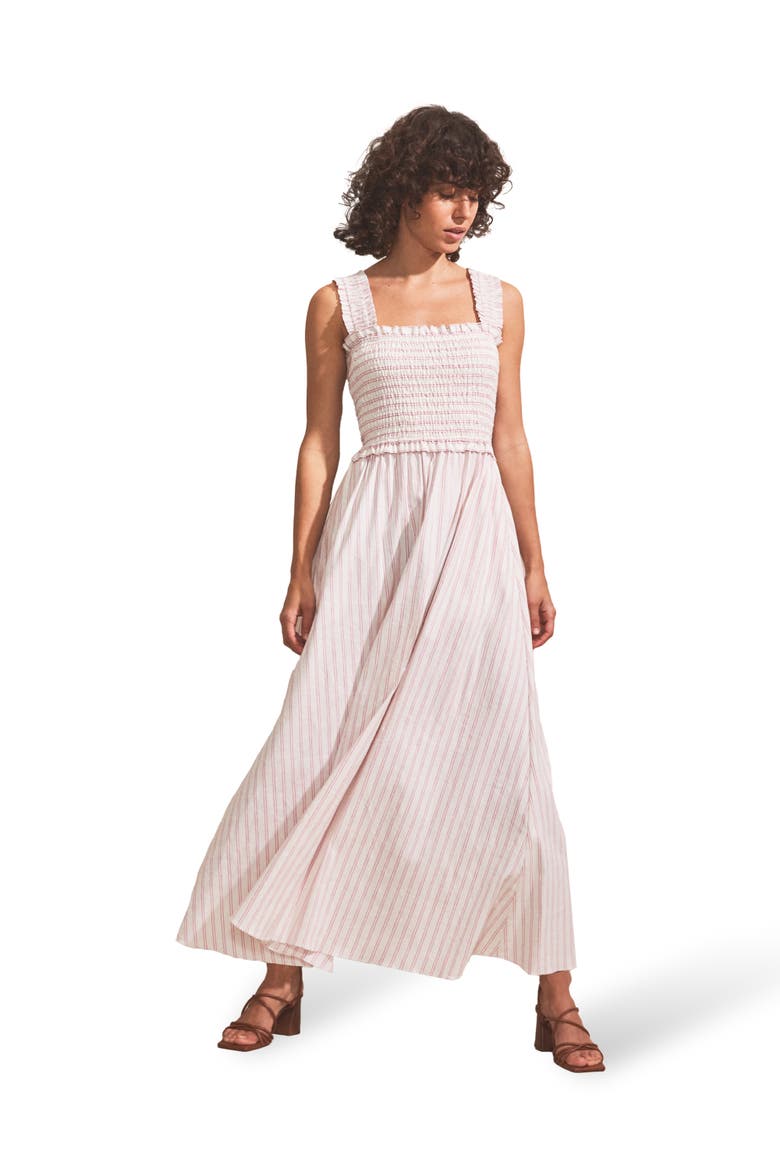 Stripe Shirred Dress, Main, color, Pink