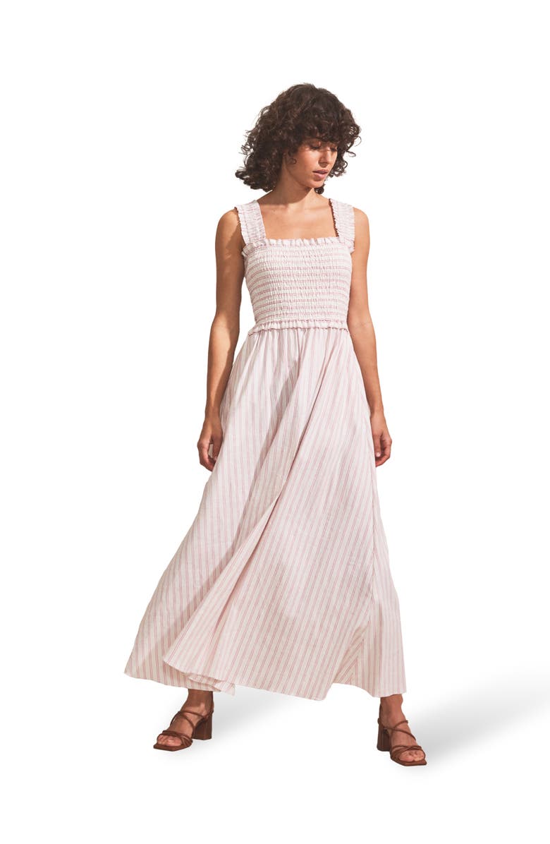 Ro&Zo Stripe Shirred Dress, Main, color, Pink