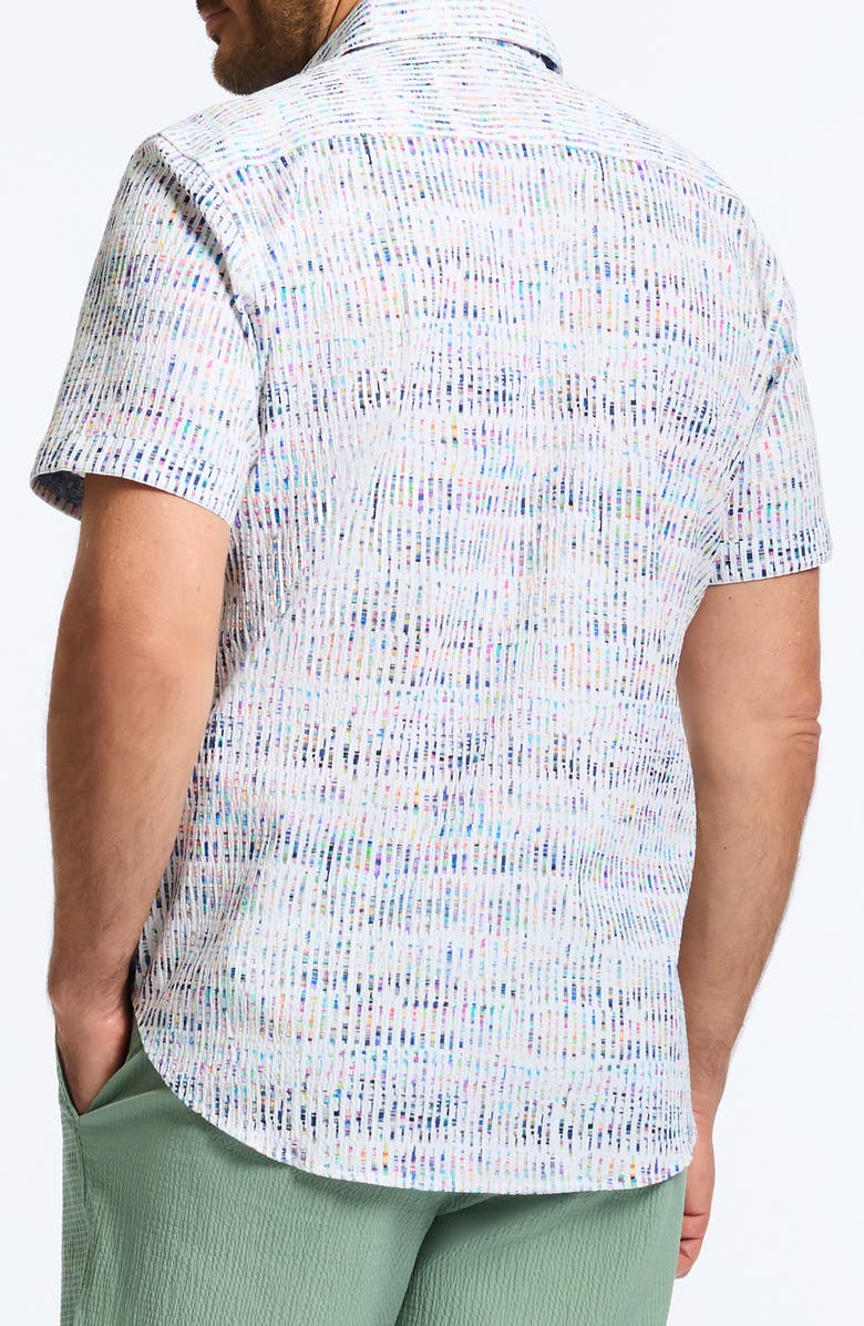 Robert Graham Ponza Stripe Short Sleeve Cotton Seersucker Button-Up Shirt, Alternate, color, Blue/ White Multi