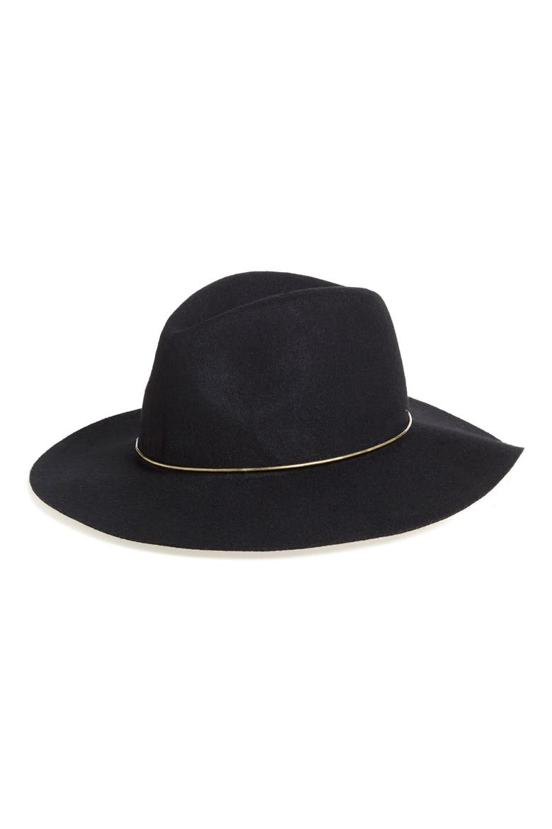 Metal Band Wide Brim Felted Wool Fedora, Main, color, BLACK