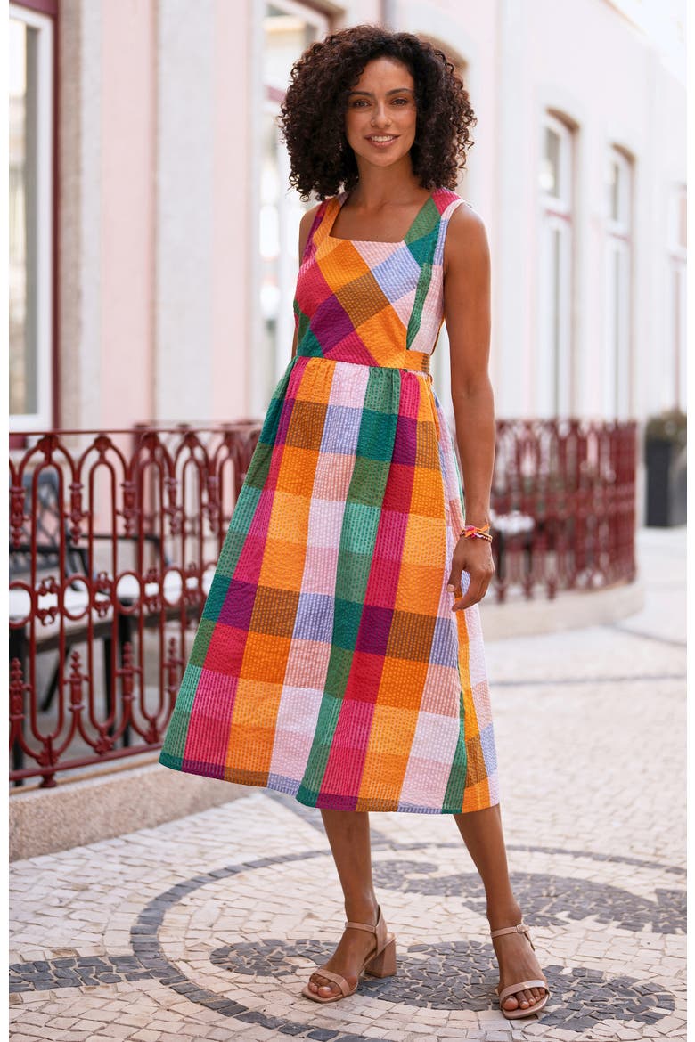 Seersucker Cotton Midi Sun Dress, Alternate, color, Multi