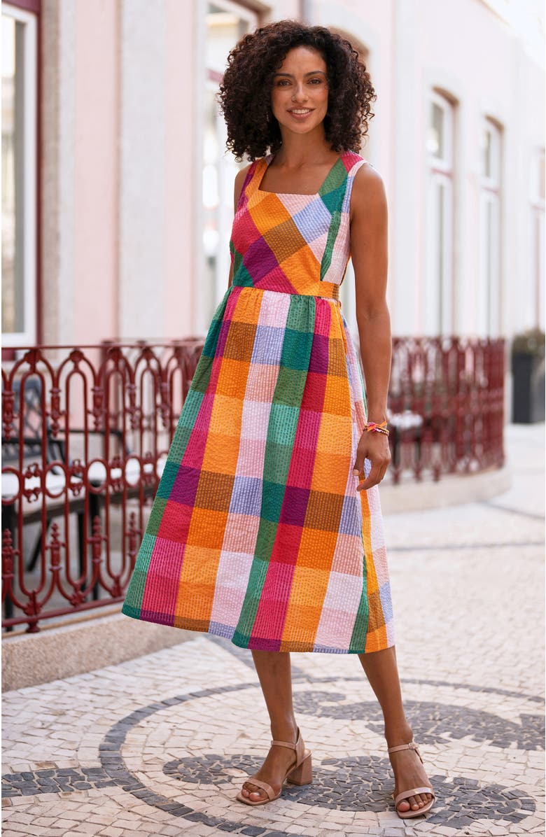 Yumi Seersucker Cotton Midi Sun Dress, Alternate, color, Multi