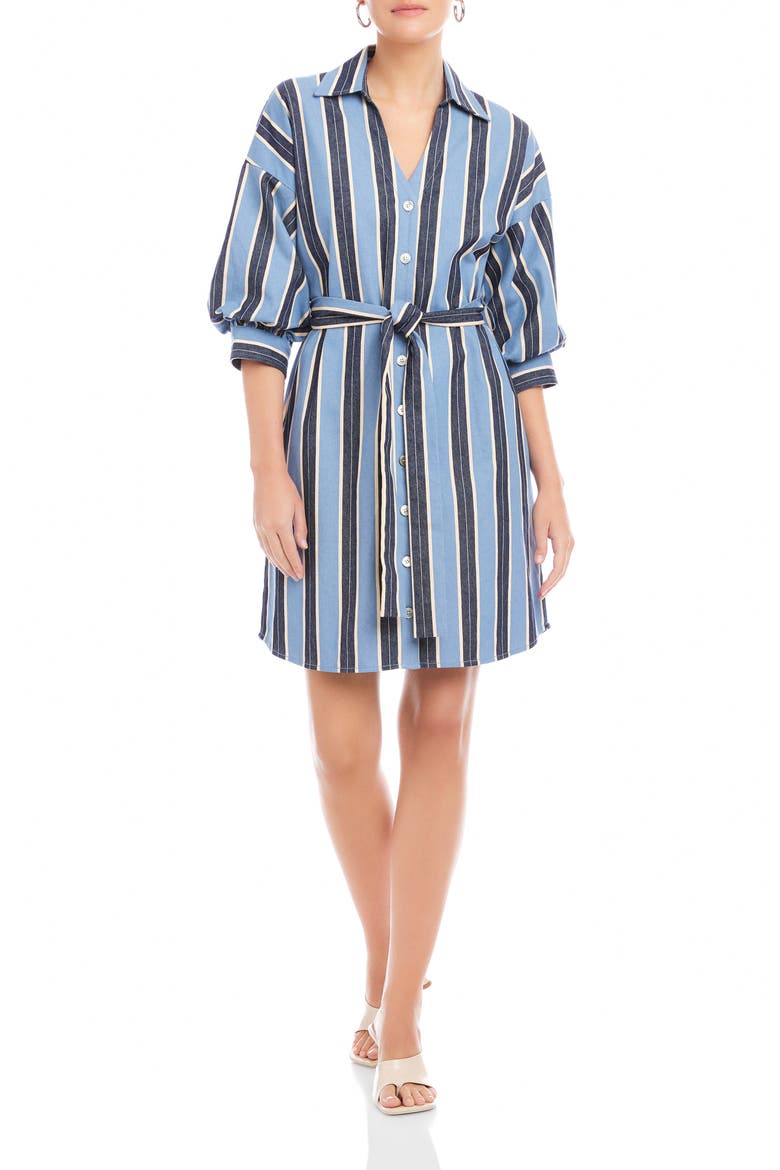 Blaire Stripe Lantern Sleeve Stretch Cotton Shirtdress, Main, color, BLUE/ CREAM