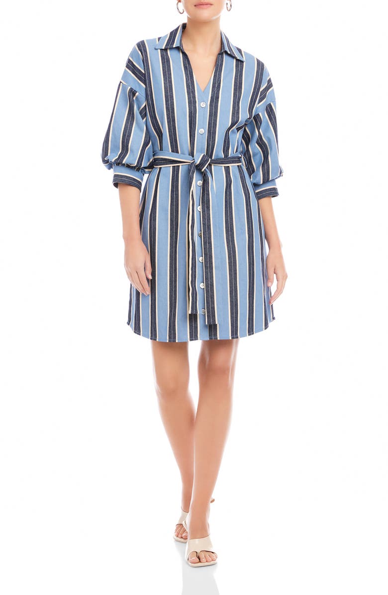FIFTEEN TWENTY Blaire Stripe Lantern Sleeve Stretch Cotton Shirtdress, Main, color, Blue/ Cream