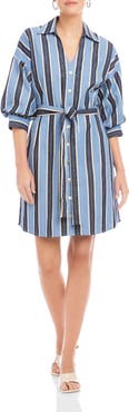 FIFTEEN TWENTY Blaire Stripe Lantern Sleeve Stretch Cotton Shirtdress