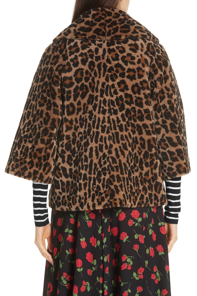 Leopard Print Crop Sleeve Genuine Shearling Coat, Alternate, color, CHINO