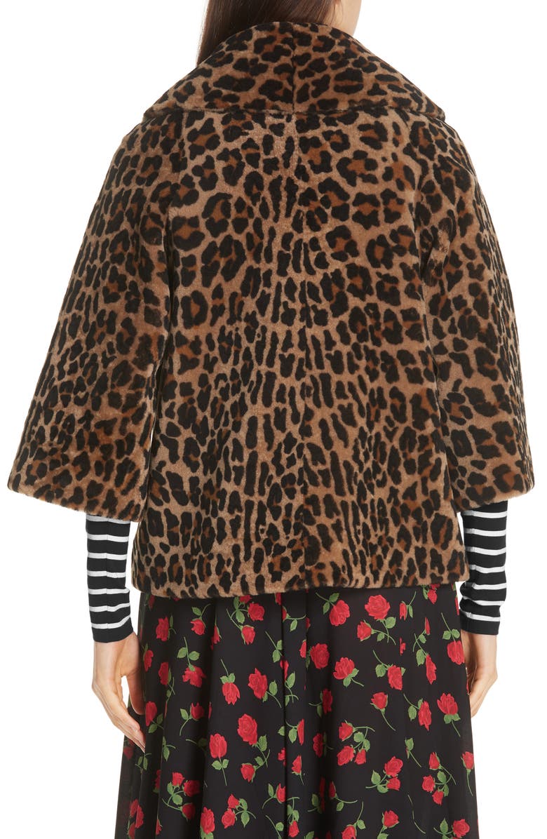 Michael Kors Leopard Print Crop Sleeve Genuine Shearling Coat, Alternate, color, 