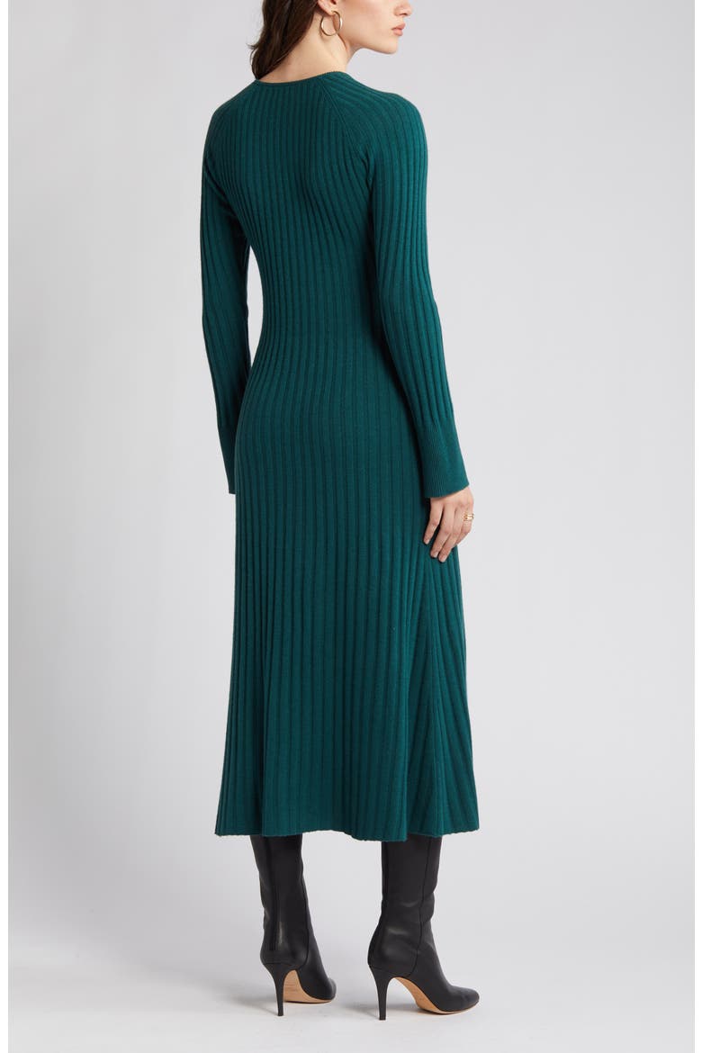 Rib Long Sleeve Midi Sweater Dress, Alternate, color, GREEN GARNET