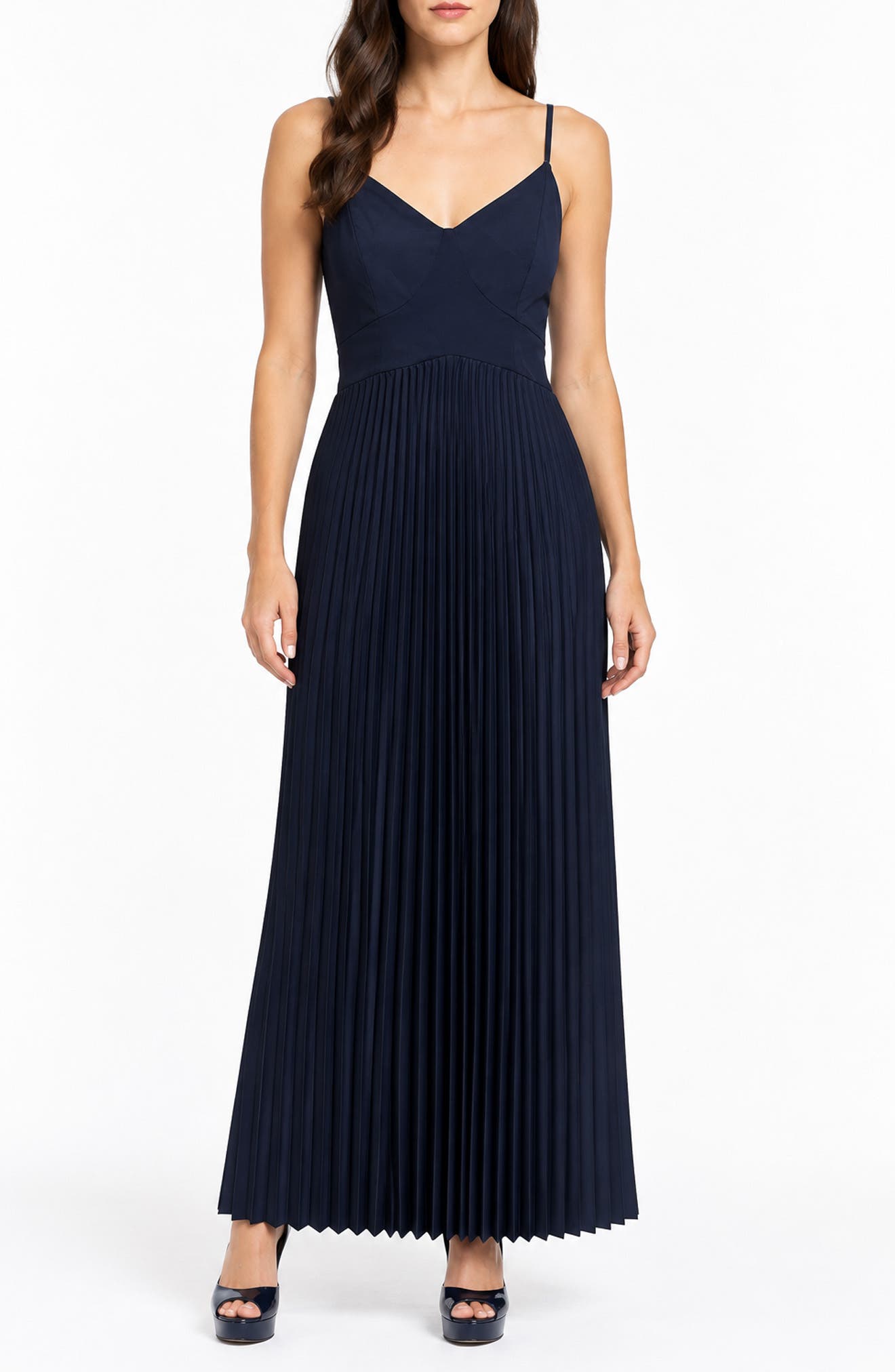Pleated Satin Midi Dress