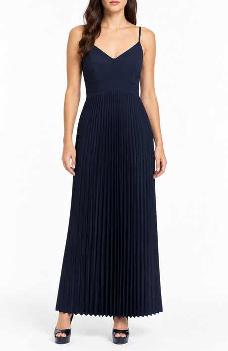 Pleated Satin Midi Dress