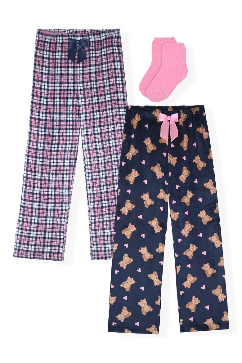 Kids' 3-Piece Flannel Pajama Pants & Socks Set, Main, color, NAVY