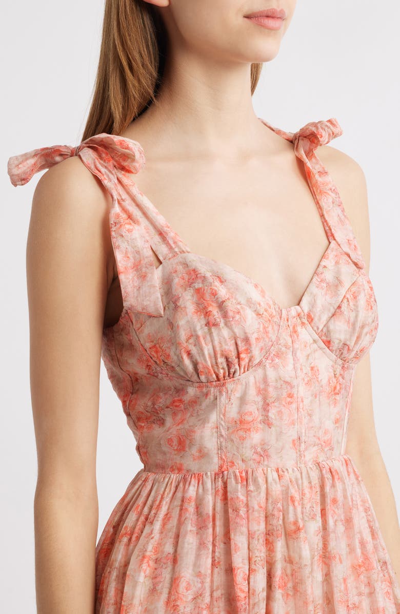 Lulus Leighton Tie Shoulder Organza Fit & Flare Dress, Alternate, color, Coral Multi