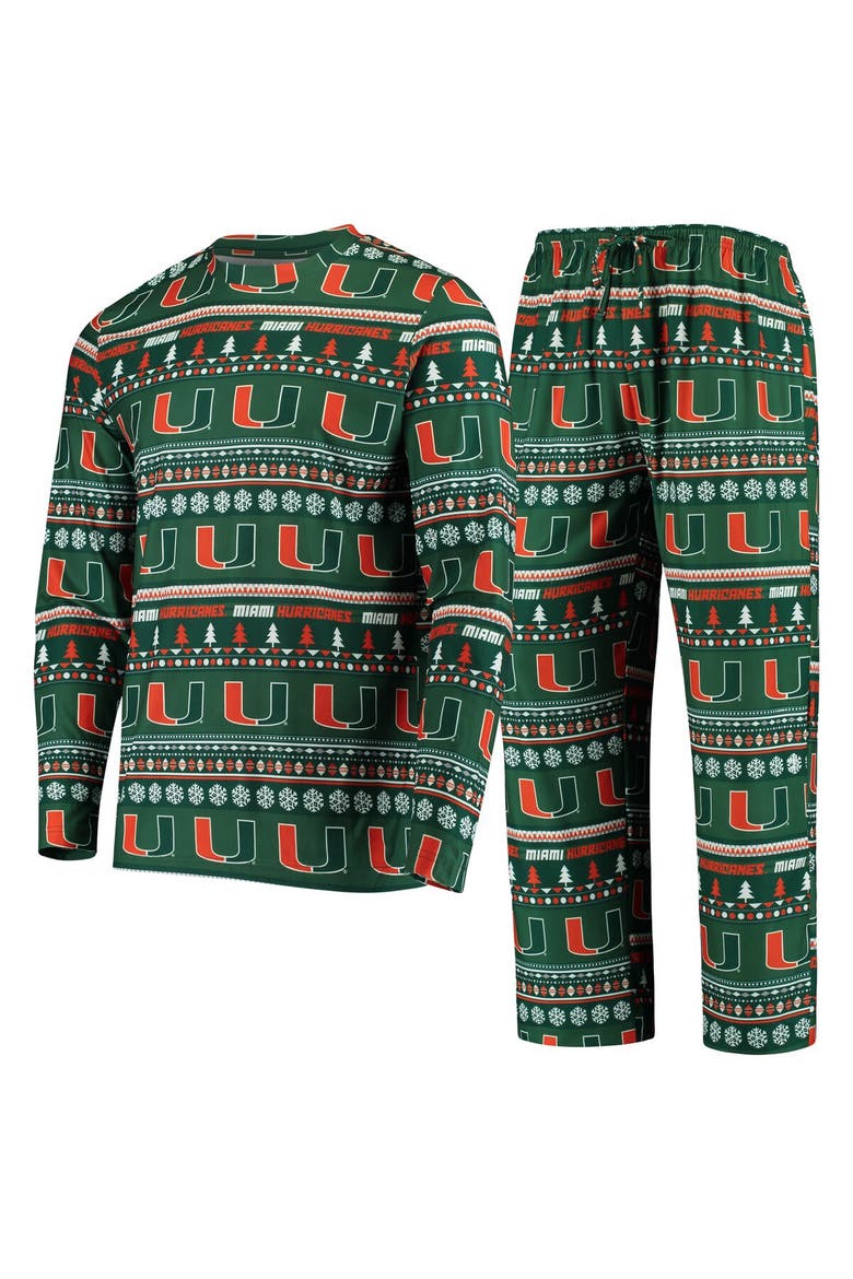 Men's Concepts Sport Green Miami Hurricanes Ugly Sweater Knit Long Sleeve Top and Pant Set, Alternate, color, Green