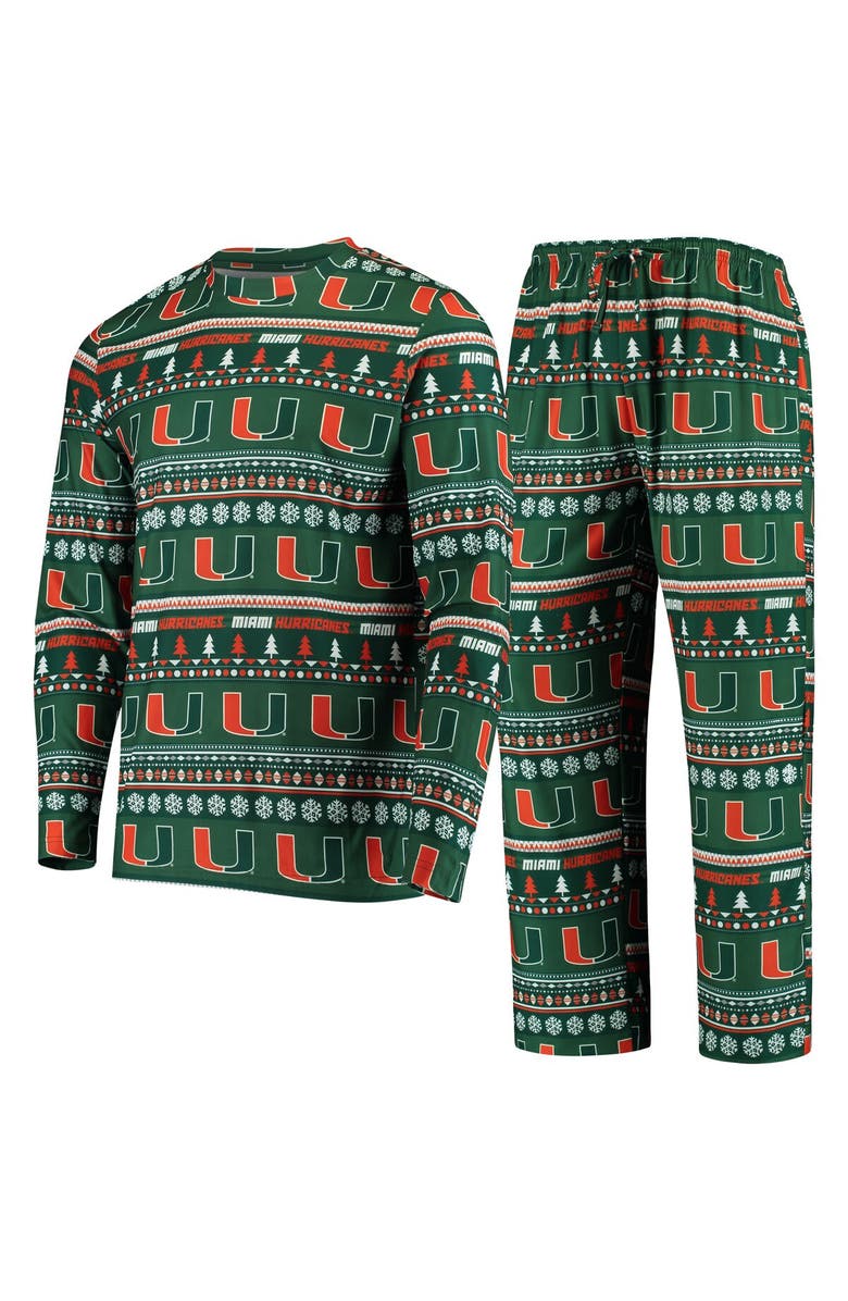 CONCEPTS SPORT Men's Concepts Sport Green Miami Hurricanes Ugly Sweater Knit Long Sleeve Top and Pant Set, Alternate, color, Green