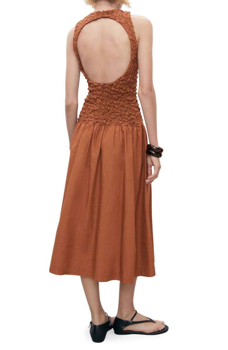 MANGO Textured Bodice Open Back Sundress, Alternate, color, Medium Brown
