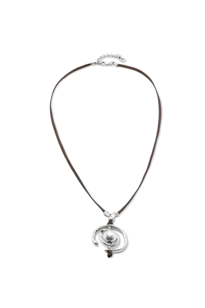 Pearl  Leather Necklace, Main, color, Silver