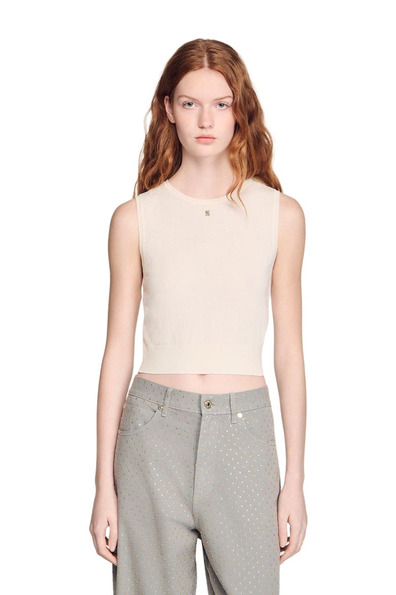 Sleeveless short knit sweater, Main, color, Ecru