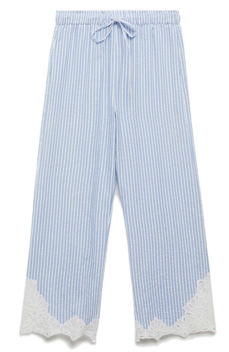 MANGO Stripe Embroidered Cotton Pants, Alternate, color, 