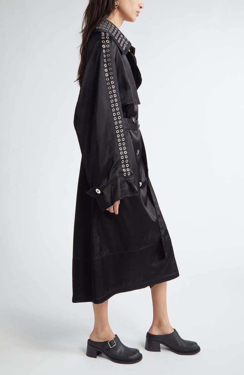 Rabanne Grommet Studded Oversize Satin Trench Coat, Alternate, color, 