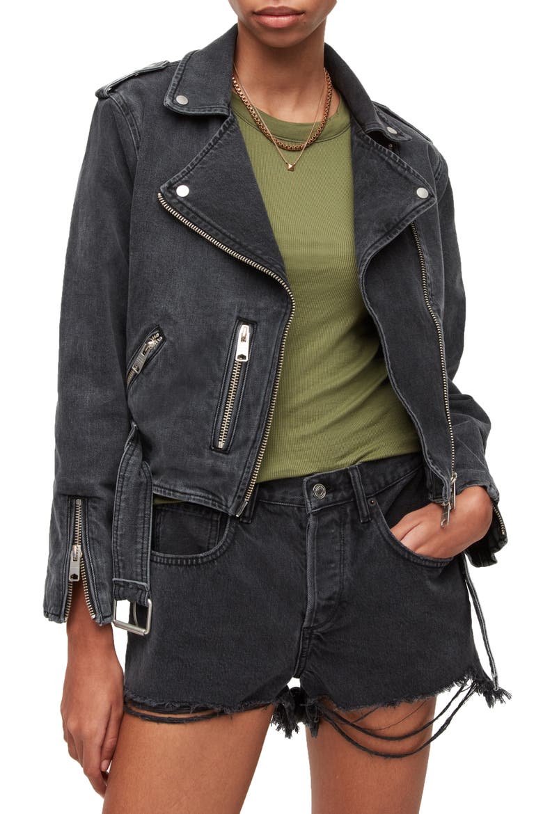 Balfern Denim Biker Jacket, Main, color, WASHED GREY