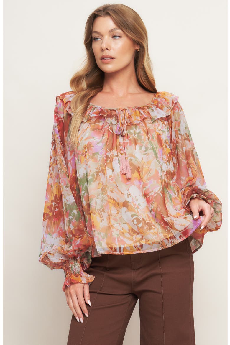 Long Sleeve Chiffon Top, Alternate, color, RUST