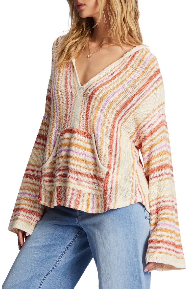 Baja Beach Stripe Pullover Sweater Hoodie, Alternate, color, BRIGHT POPPY