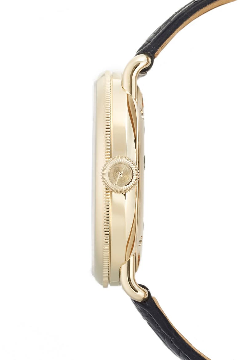 The Canfield Leather Strap Watch, 43mm, Alternate, color, BLACK/ WHITE/ GOLD