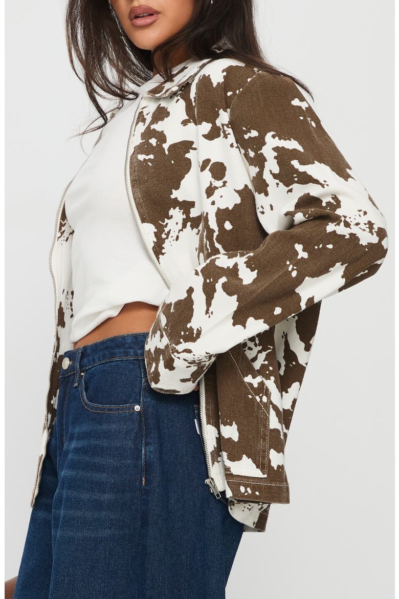 Another Life Zip Through Cow Print Jacket, Alternate, color, ANIMAL