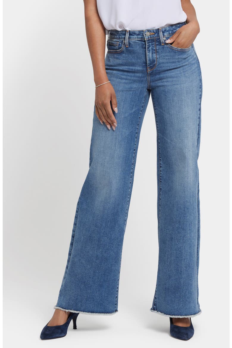 Teresa Frayed Wide Leg Jeans, Main, color, MAJORCA BAY