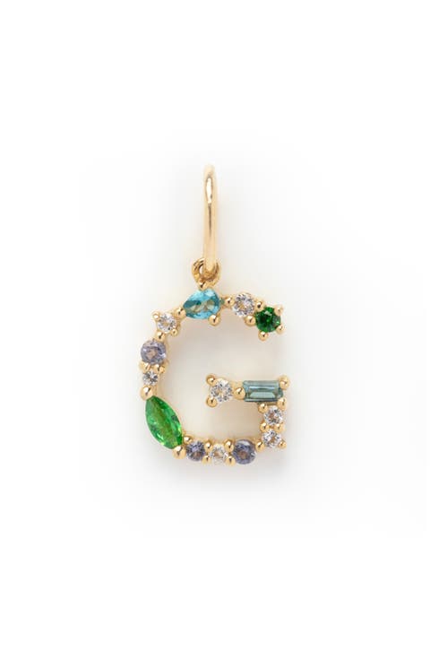 Solid 9K Gold & Semiprecious Stone Initial Charm