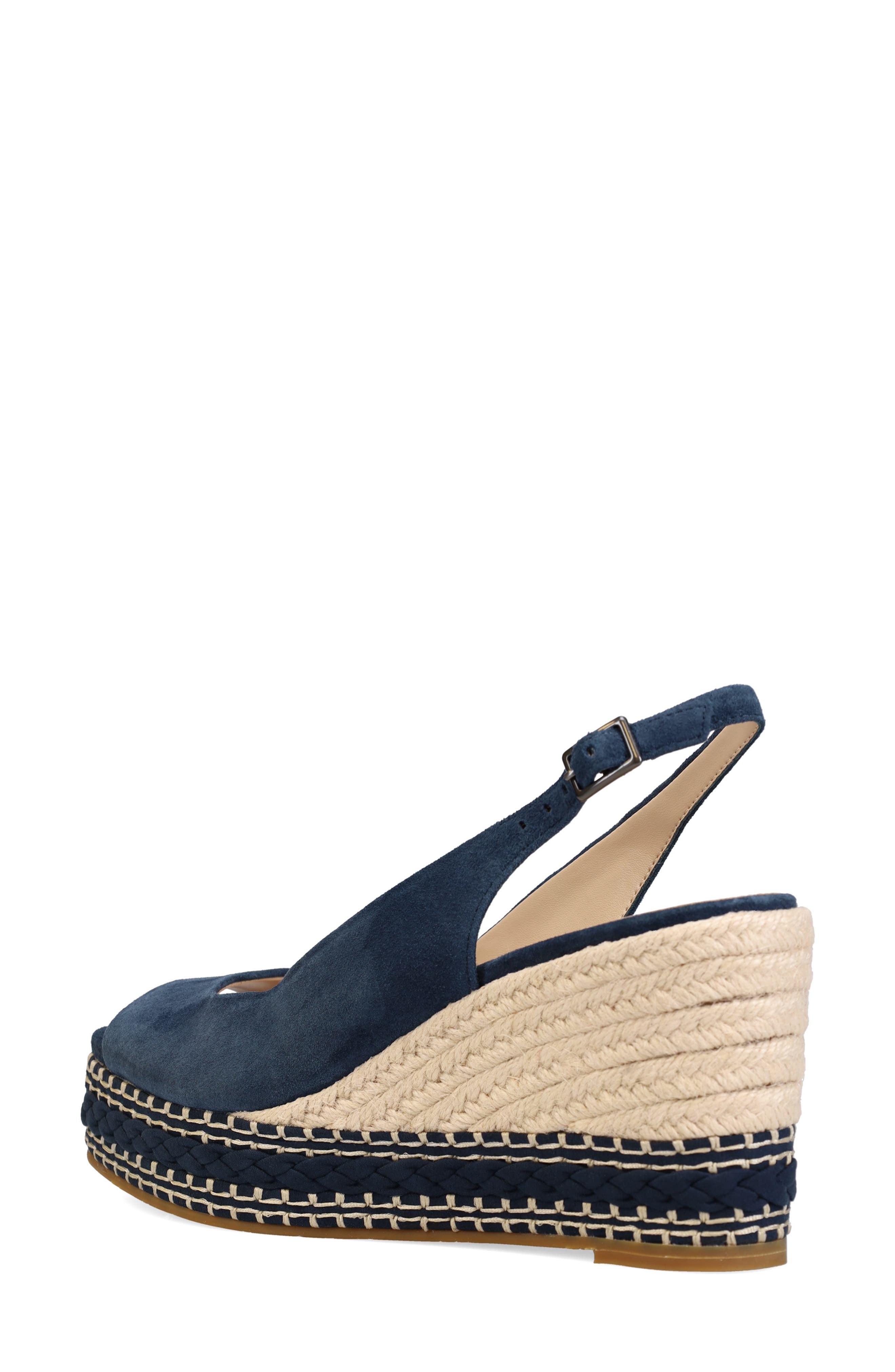 Pelle Moda Eleny Slingback Espadrille Platform Wedge Peep Toe Sandal, Alternate, color, Midnight