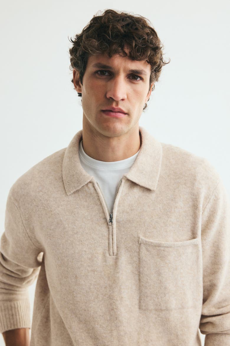 Regular-fit Knit Polo Shirt, Alternate, color, Light beige melange