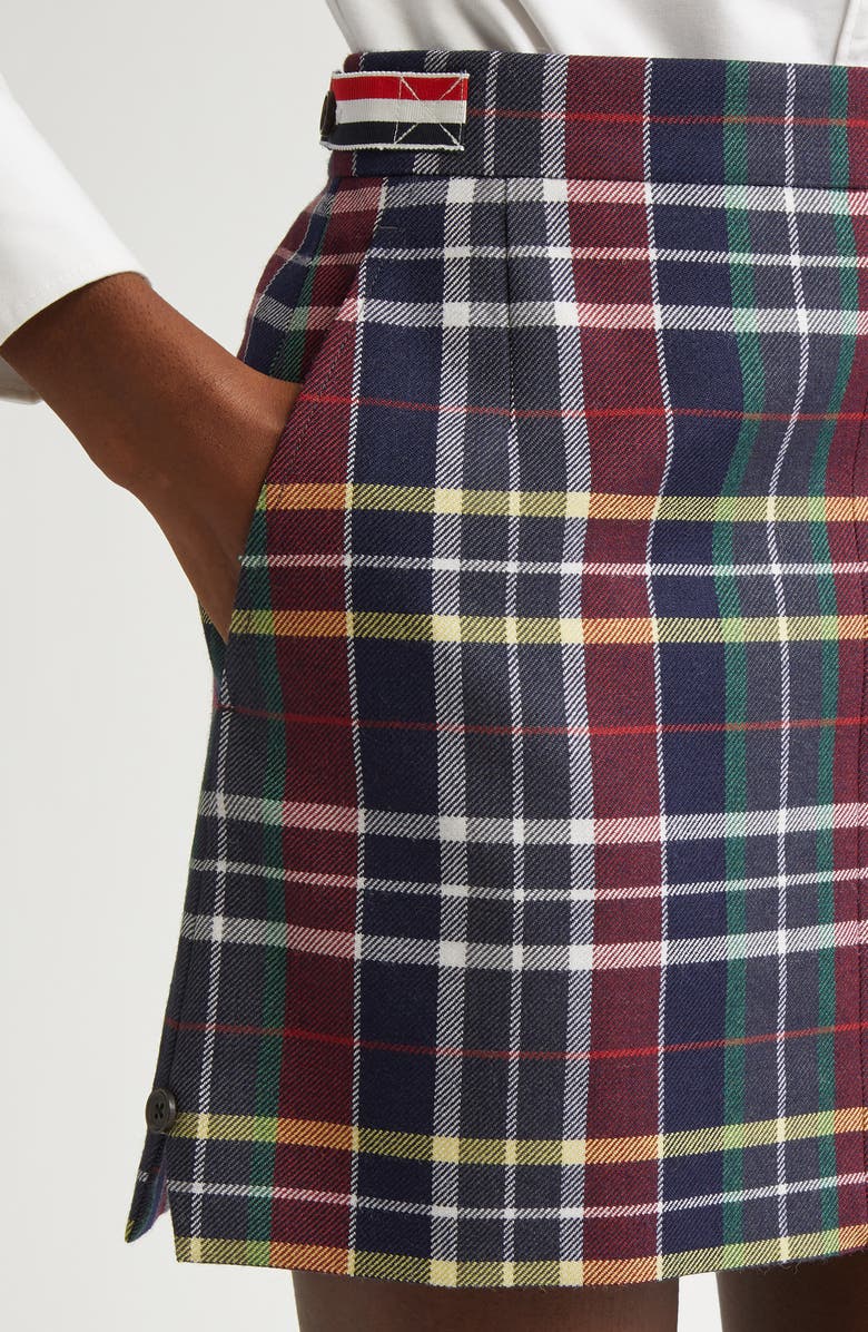 Thom Browne Tartan Side Tab Wool Miniskirt, Alternate, color, 