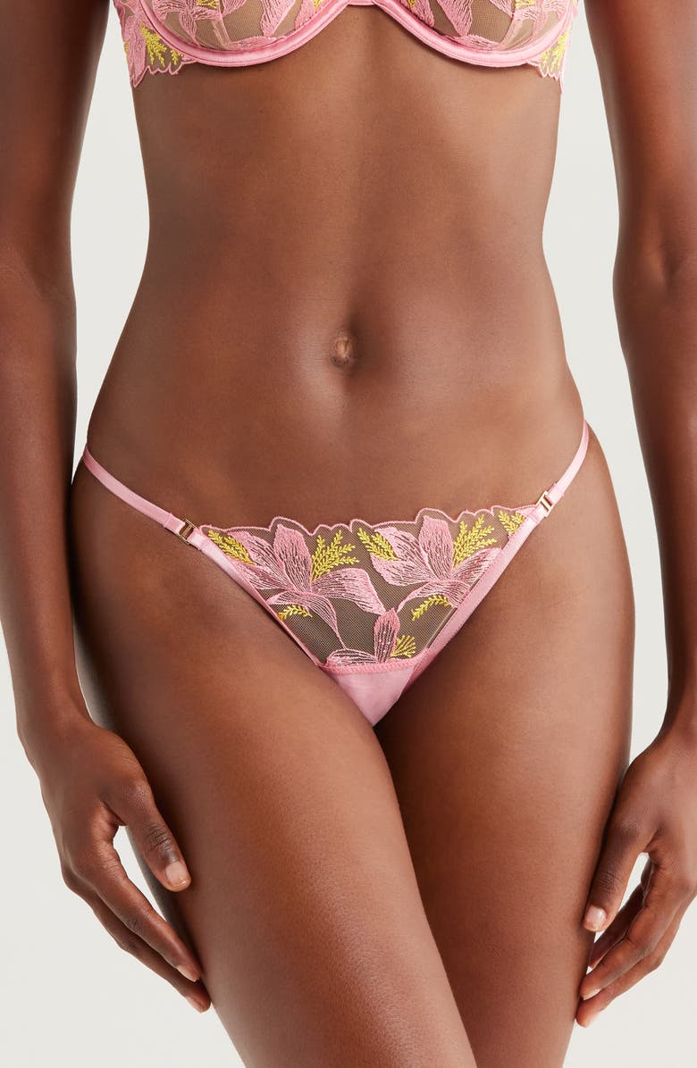 Bluebella Patrice Embroidered Bikini Briefs, Main, color, Pink/ Blazing Yellow