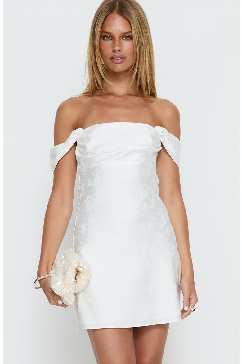 Zabbarra Off the Shoulder Satin Cocktail Minidress, Alternate, color, WHITE
